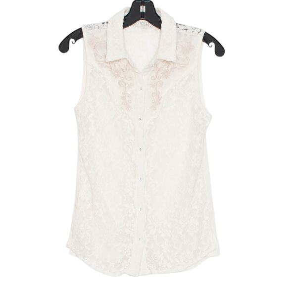 Miss Me Top Cottage Lace Sleeveless Coquette Romantic Floral Button Ivory Small - Picture 1 of 4